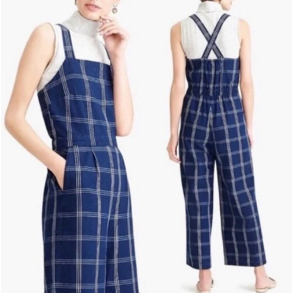 J. Crew Windowpane Cross-Back Jumper Size 2 in Blue & White Cottage Core - Picture 2 of 15